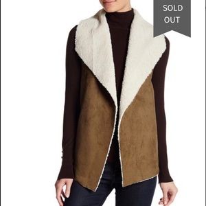 Madison & Lola Faux Shearling Vest Olive/Beige NWT